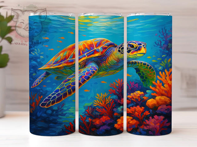 Coastal Sea Turtle Ocean Tumbler Wrap, Marine Life Design, Dimensional Ocean Art, Beach Theme Cup, Tropical Water Gift, Underwater Wrap, Coastal Sublimation Sublimation Lara' s Designs 