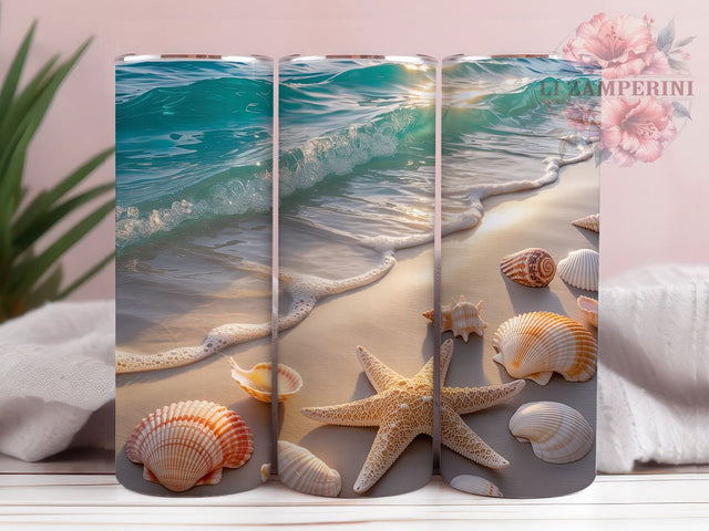 Coastal Seashell Beach Tumbler, Sea Shells, Sand Design, Ocean Style, Coastal Vibes, 20Oz Tumbler, Sublimation Wrap Sublimation Li Zamperini 