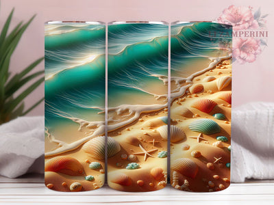 Coastal Seashell Beach Tumbler, Sea Shells, Sand Design, Ocean Style, Coastal Vibes, 20Oz Tumbler, Sublimation Wrap Sublimation Li Zamperini 