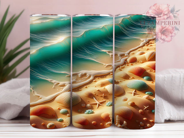 Coastal Seashell Beach Tumbler, Sea Shells, Sand Design, Ocean Style, Coastal Vibes, 20Oz Tumbler, Sublimation Wrap Sublimation Li Zamperini 