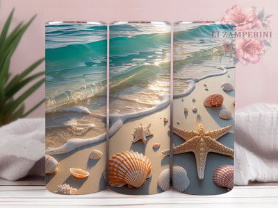 Coastal Seashell Beach Tumbler, Sea Shells, Sand Design, Ocean Style, Coastal Vibes, 20Oz Tumbler, Sublimation Wrap Sublimation Li Zamperini 