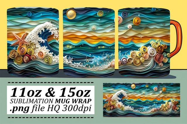 Coastal Serenity Mug Wrap Sublimation 11oz 15oz Sublimation afrosvg 