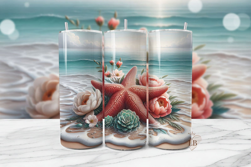 Coastal Starfish Tumbler PNG, Ocean Sublimation Design Sublimation BijouBay 