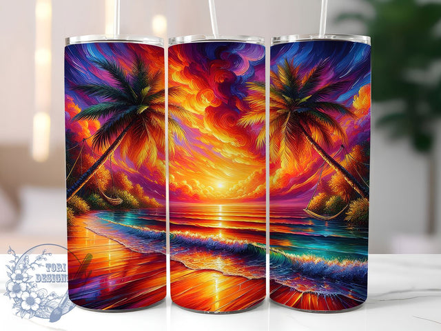 Coastal Sunset Beach Tumbler, Ocean Sunset Wrap, 20oz Beach Tumbler, Coastal Sunset Sublimation, Tropical Beach Design, Seaside Vibes Wrap, Summer Sunset Cup Sublimation ToriDesigns 