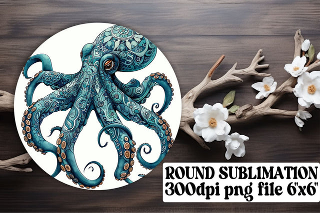 Coastal Watercolor Circle Art - Sublimation Fish Keychain Coasters Sublimation afrosvg 