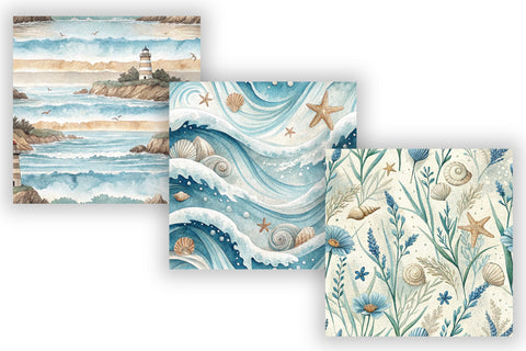 Coastal Watercolor Digital Paper Bundle, Seamless Beach Pattern Pack, Printable Scrapbook Paper, Seashell Starfish Ocean Design Collection Digital Pattern FloridPrintables 