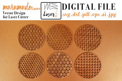 Coaster Geometric Vector File for Laser Cut - 6 Variations SVG MaramadeLaser 