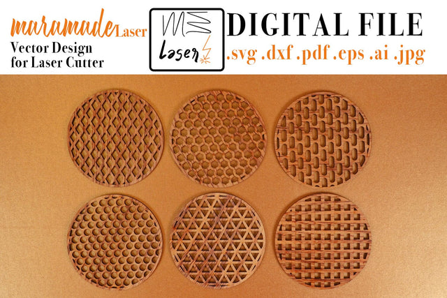 Coaster Geometric Vector File for Laser Cut - 6 Variations SVG MaramadeLaser 