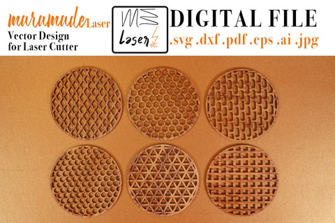 Coaster Geometric Vector File for Laser Cut - 6 Variations SVG MaramadeLaser 