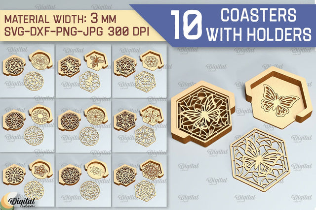Coaster With Holder SVG Bundle. Coaster Laser Cut SVG Evgenyia Guschina 