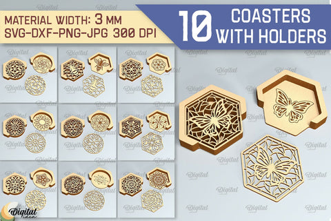 Coaster With Holder SVG Bundle. Coaster Laser Cut SVG Evgenyia Guschina 