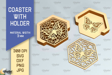Coaster With Holder SVG Bundle. Coaster Laser Cut SVG Evgenyia Guschina 