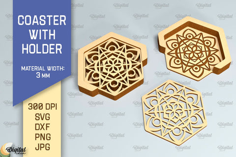 Coaster With Holder SVG Bundle. Coaster Laser Cut SVG Evgenyia Guschina 