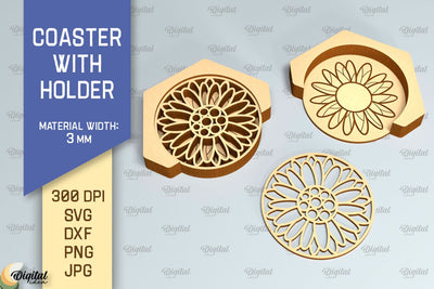 Coaster With Holder SVG. Coaster Laser Cut SVG Evgenyia Guschina 