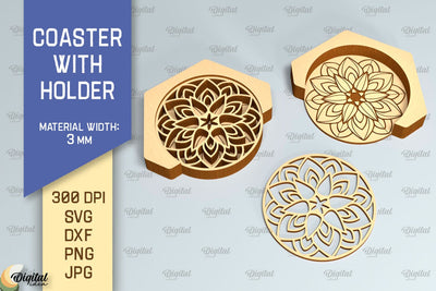 Coaster With Holder SVG. Coaster Laser Cut SVG Evgenyia Guschina 
