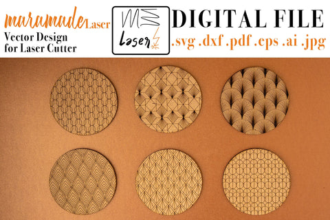 Coasters Deco Circles Digital Vector Files for Laser Cutter - 6 Variations SVG MaramadeLaser 