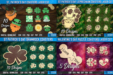 Coasters MegaBundle Laser Cut, Wooden Engraved Coasters, Kitchen Laser Cut Mega Bundle, Easter Bunny Coasters, Valentine's Day Puzzle Coasters, Christmas Coasters SVG, Kitchen Mega Engraving Bundle SVG Fly Design 