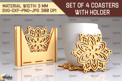 Coasters With Holder Laser Cut. Home Decor SVG Design SVG Evgenyia Guschina 