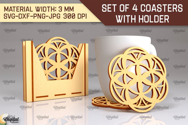 Coasters With Holder Laser Cut. Home Decor SVG Design SVG Evgenyia Guschina 