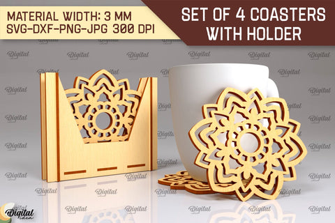 Coasters With Holder Laser Cut. Home Decor SVG Design SVG Evgenyia Guschina 