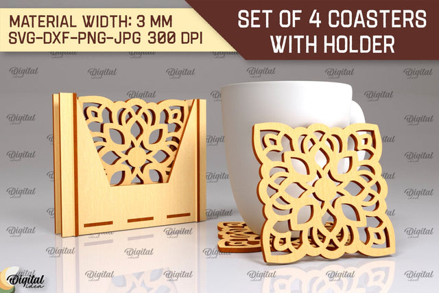 Coasters With Holder Laser Cut. Home Decor SVG Design SVG Evgenyia Guschina 