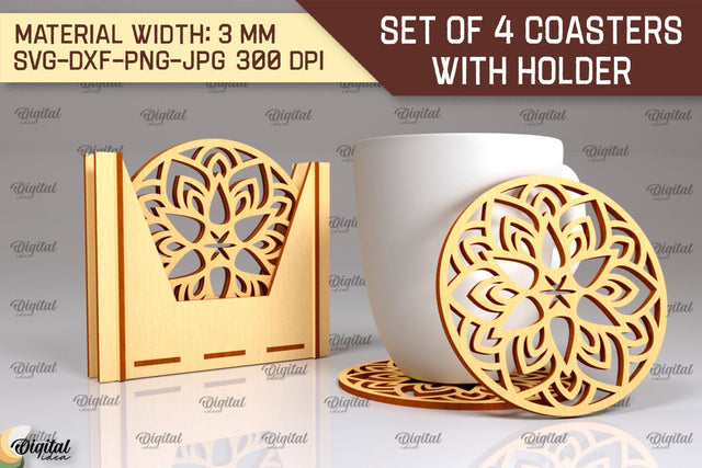 Coasters With Holder Laser Cut. Home Decor SVG Design SVG Evgenyia Guschina 