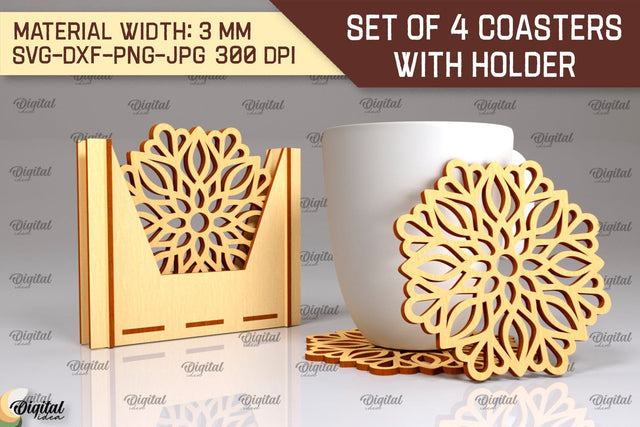 Coasters With Holder Laser Cut. Home Decor SVG Design SVG Evgenyia Guschina 