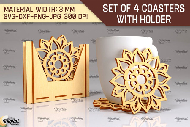 Coasters With Holder Laser Cut. Home Decor SVG Design SVG Evgenyia Guschina 