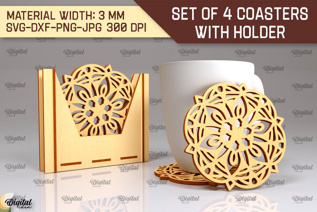 Coasters With Holder Laser Cut. Home Decor SVG Design SVG Evgenyia Guschina 