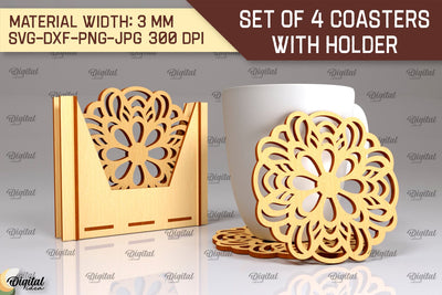 Coasters With Holder Laser Cut. Home Decor SVG Design SVG Evgenyia Guschina 