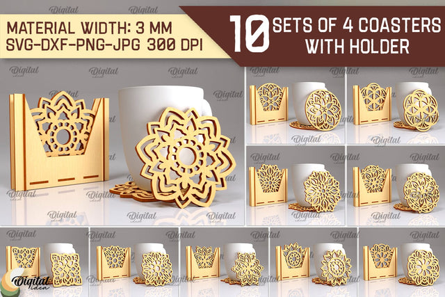 Coasters With Holders Laser Cut Bundle. Home Decor SVG SVG Evgenyia Guschina 