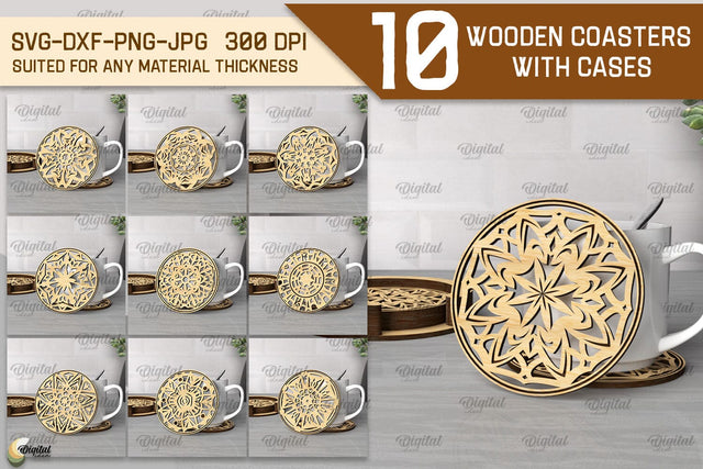 Coasters With Holders Laser Cut Bundle. Home Decor SVG SVG Evgenyia Guschina 