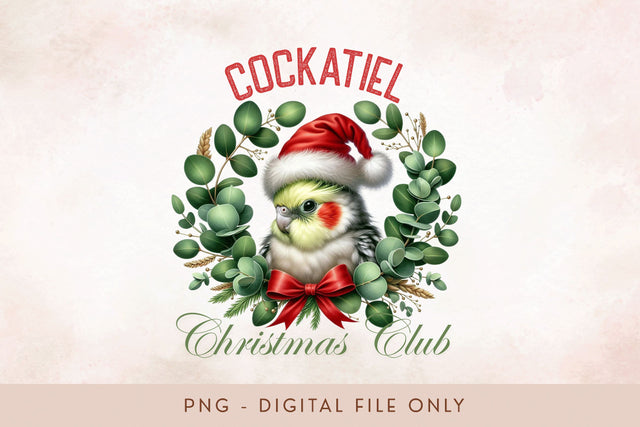 Cockatiel Christmas Club PNG - Cute Pet Holiday Design Sublimation BijouBay 