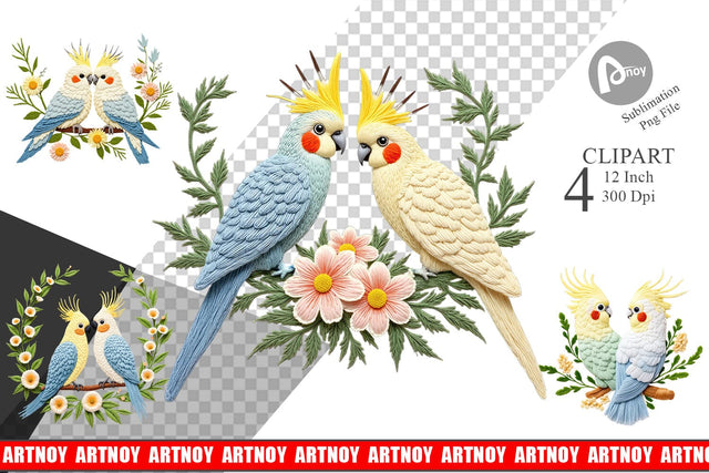 Cockatiel Embroidery Clipart Sublimation artnoy 