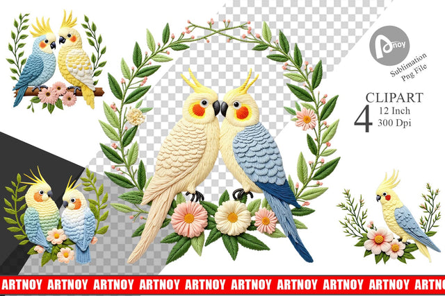 Cockatiel Embroidery Clipart Sublimation artnoy 