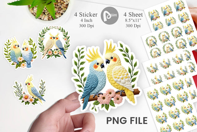 Cockatiel Embroidery Sticker Sublimation artnoy 