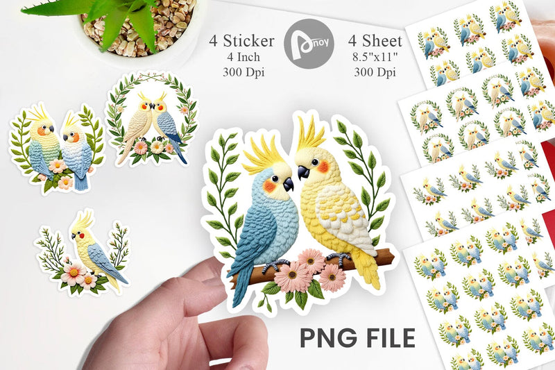 Cockatiel Embroidery Sticker Sublimation artnoy 