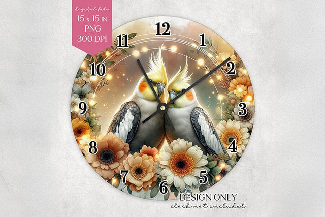 Cockatiel Wall Clock Sublimation Design PNG Sublimation BijouBay 