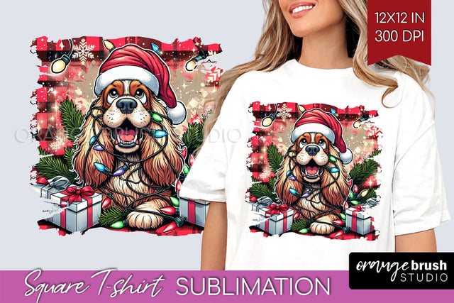 Cocker Spaniel Christmas Dog Square Tshirt PNG Sublimation OrangeBrushStudio 