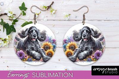 Cocker Spaniel Earrings - Dog Mom Floral Round Earring Sublimation Sublimation OrangeBrushStudio 