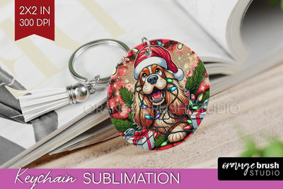 Cocker Spaniel Funny Christmas Dog Keychain PNG Sublimation OrangeBrushStudio 