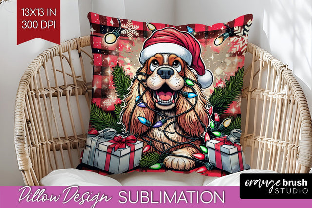 Cocker Spaniel Funny Christmas Dog Pillow Cover Sublimation OrangeBrushStudio 