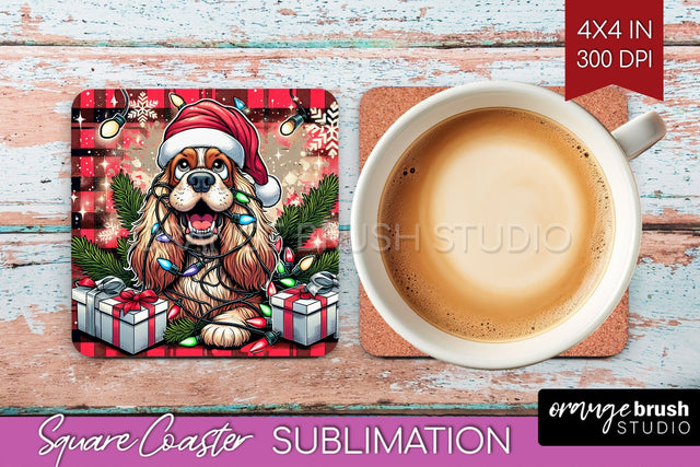 Cocker Spaniel Funny Christmas Dog Square Coaster Sublimation OrangeBrushStudio 