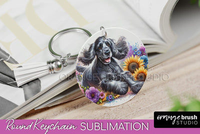 Cocker Spaniel Keychain - Dog mom Floral Keychain Sublimation Design Sublimation OrangeBrushStudio 