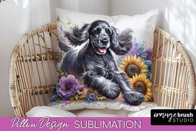 Cocker Spaniel Pillow Cover - Dog Mom Floral Pillow Sublimation Sublimation OrangeBrushStudio 