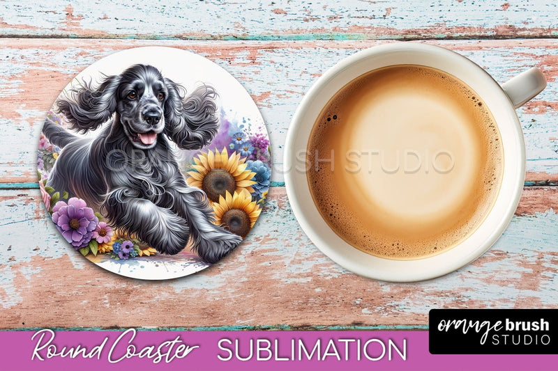Cocker Spaniel Round Coaster - Dog Mom Floral Coaster Sublimation Sublimation OrangeBrushStudio 