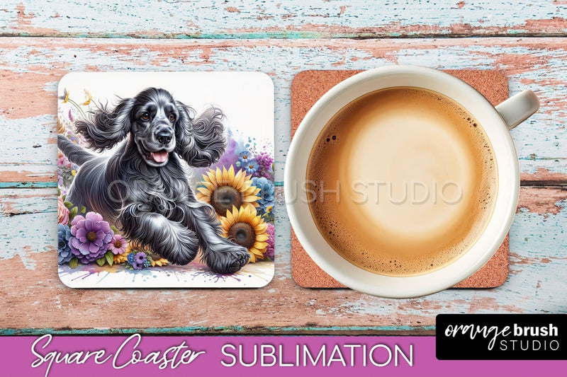Cocker Spaniel Square Coaster - Dog Mom Floral Coaster Sublimation Sublimation OrangeBrushStudio 