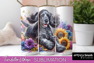 Cocker Spaniel Tumbler Wrap - Dog Mom Floral Tumbler Sublimation Sublimation OrangeBrushStudio 