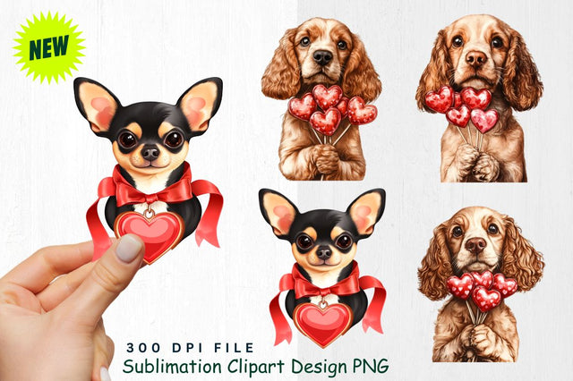 Cocker Spaniel with Heart Lollipop Bouquet Clipart Sublimation Regulrcrative 