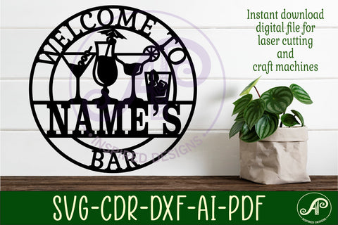 Cocktail bar wall sign svg laser cut template SVG APInspireddesigns 